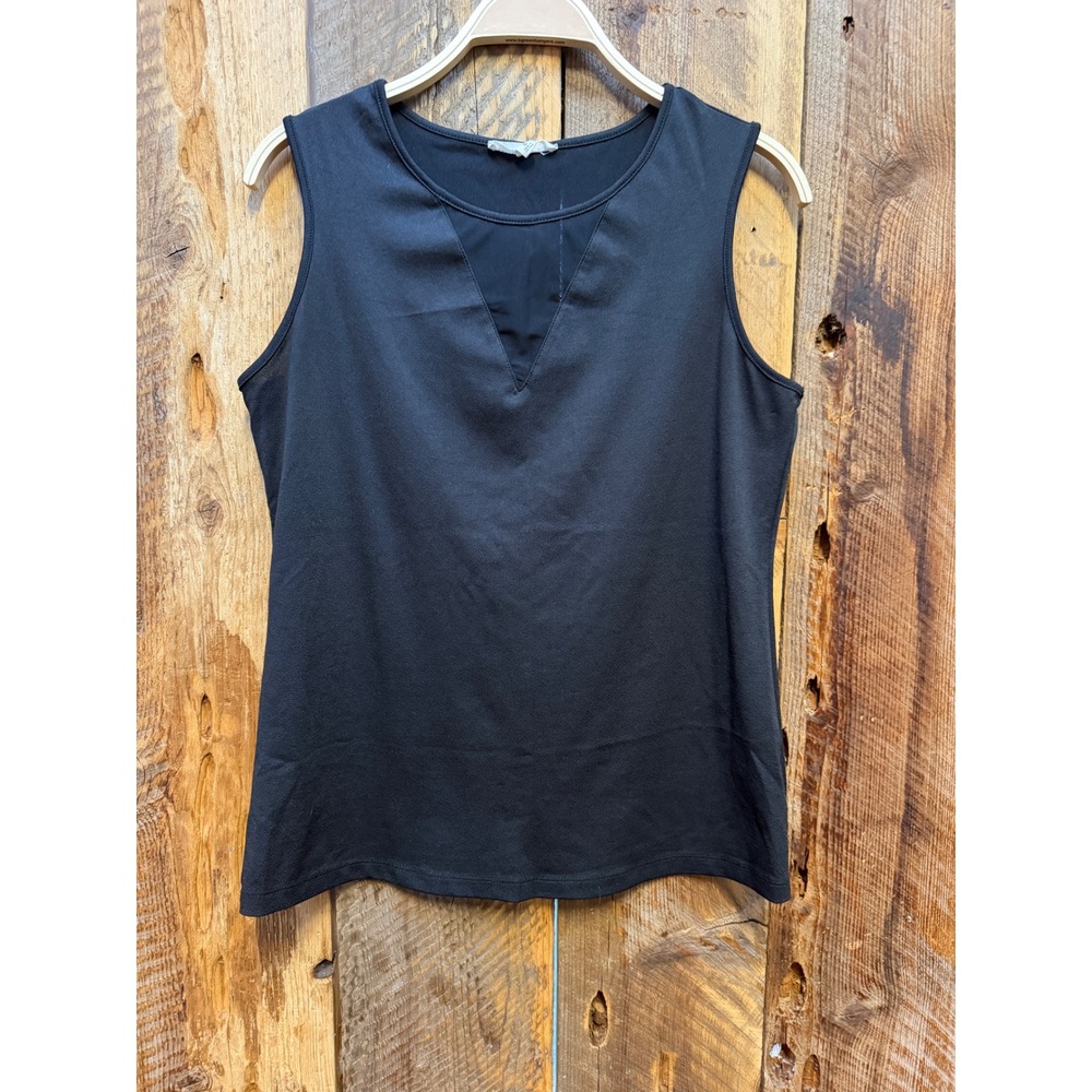 Womens S Black Mesh Inset Tank Top Minimalist Dark Academia Goth Office